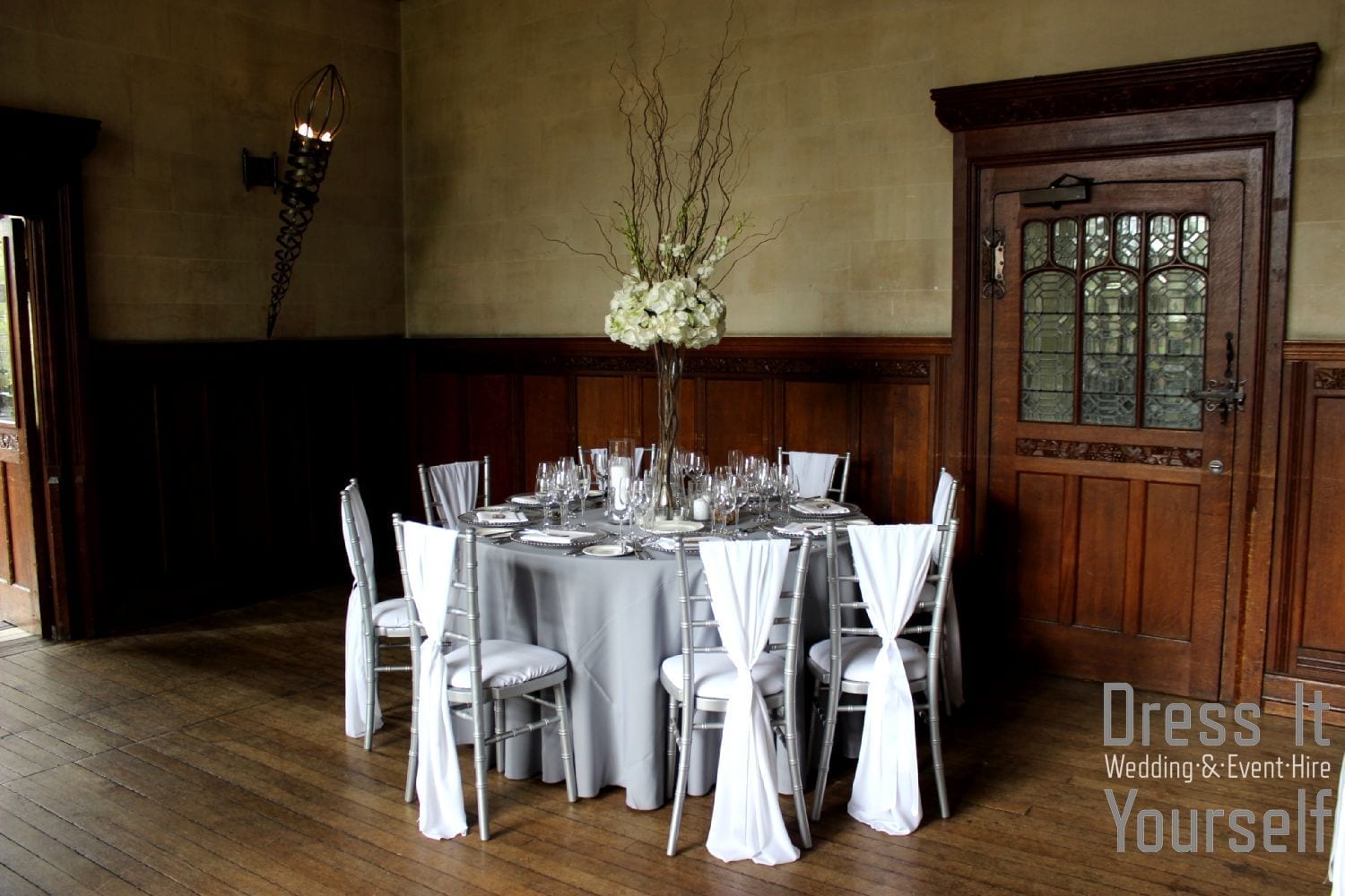 Wide Lily Vase with Ivory Hydrangea Ring & Twigs