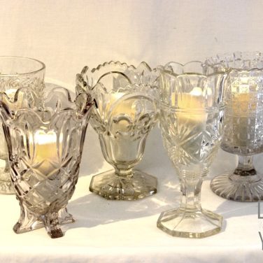 Vintage Cut Glass Crystal Hurricane Vases with LED Candles