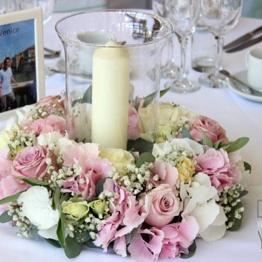 Medium Hurricane Vase with Ring of Flowers