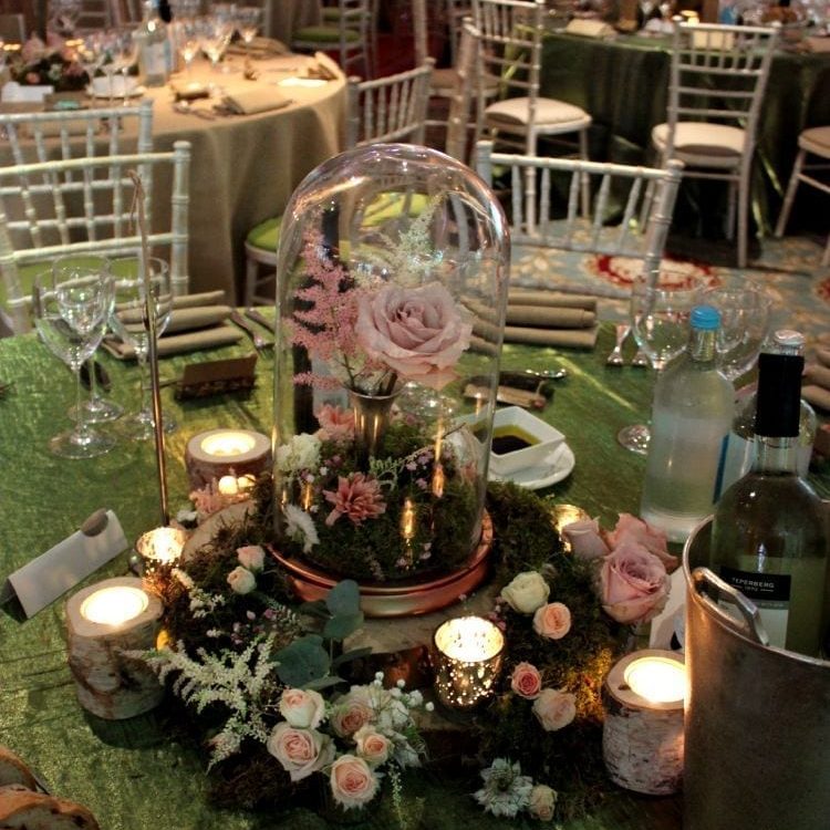 Bell Cloche Jar with Flowers & Moss