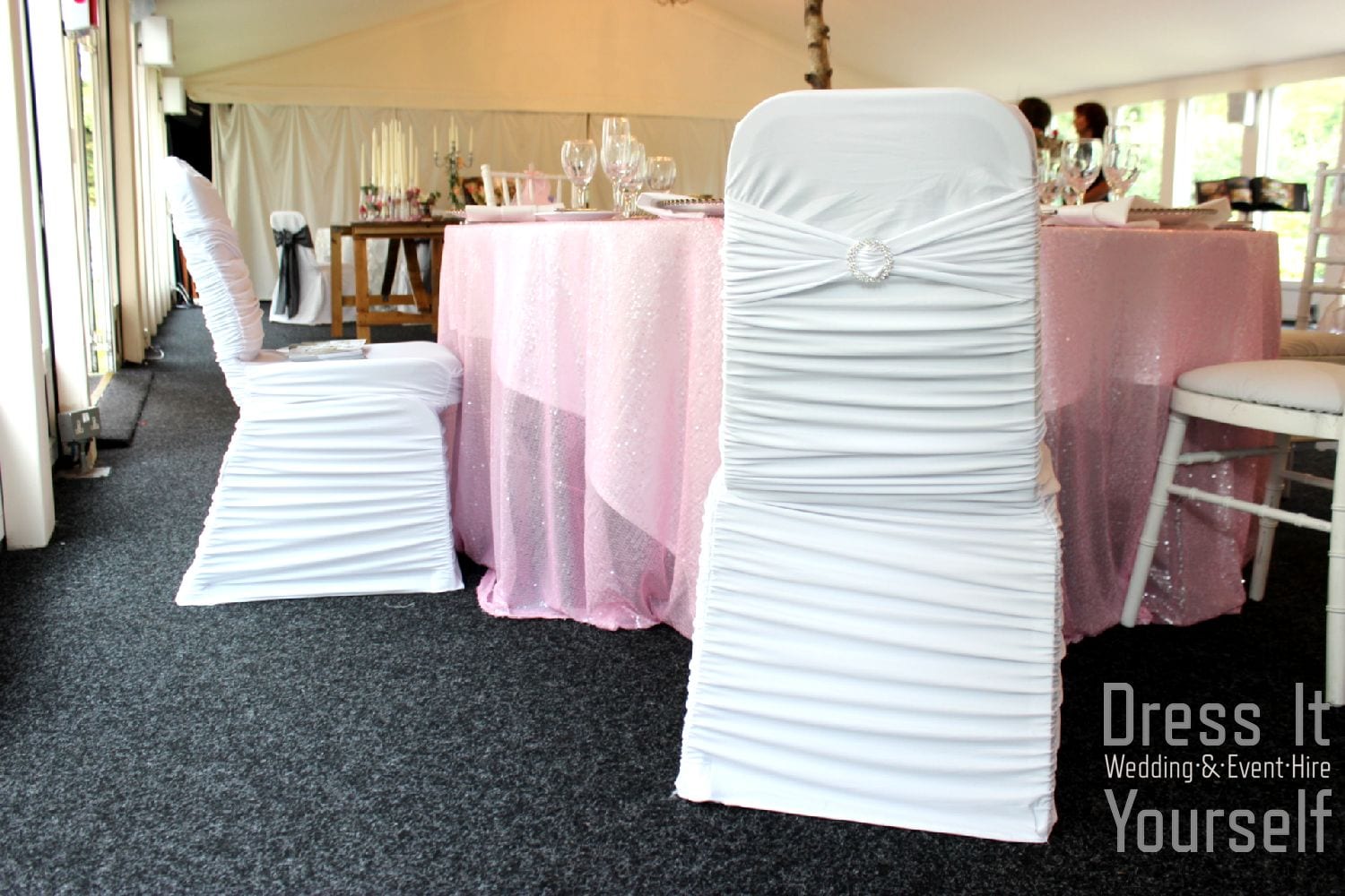 Rouched Chair Cover - Diamante Band