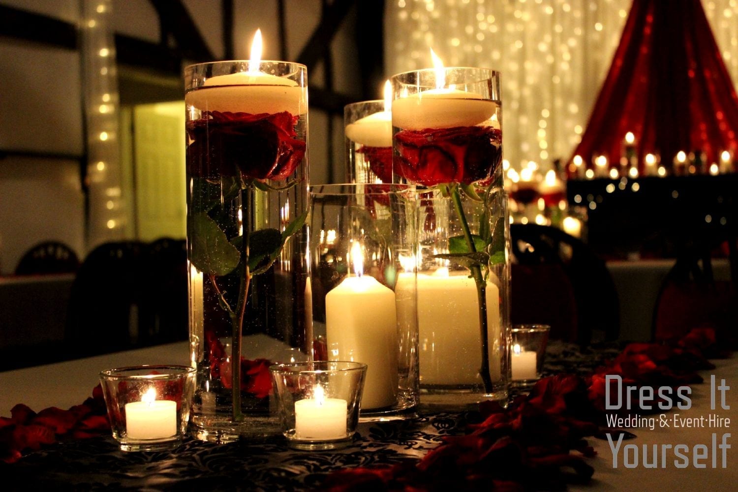 Cylinder Vase with Rose and Floating Tea Lights