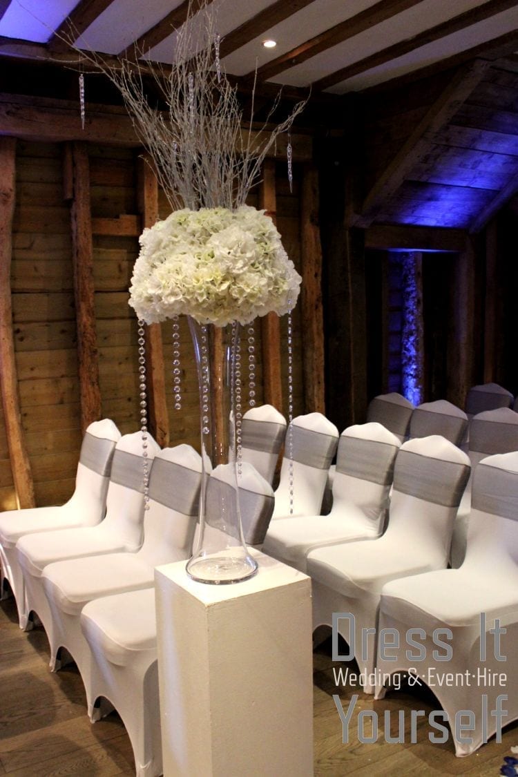 Wide Lily Vase with Ivory Hydrangea Ball & Twigs
