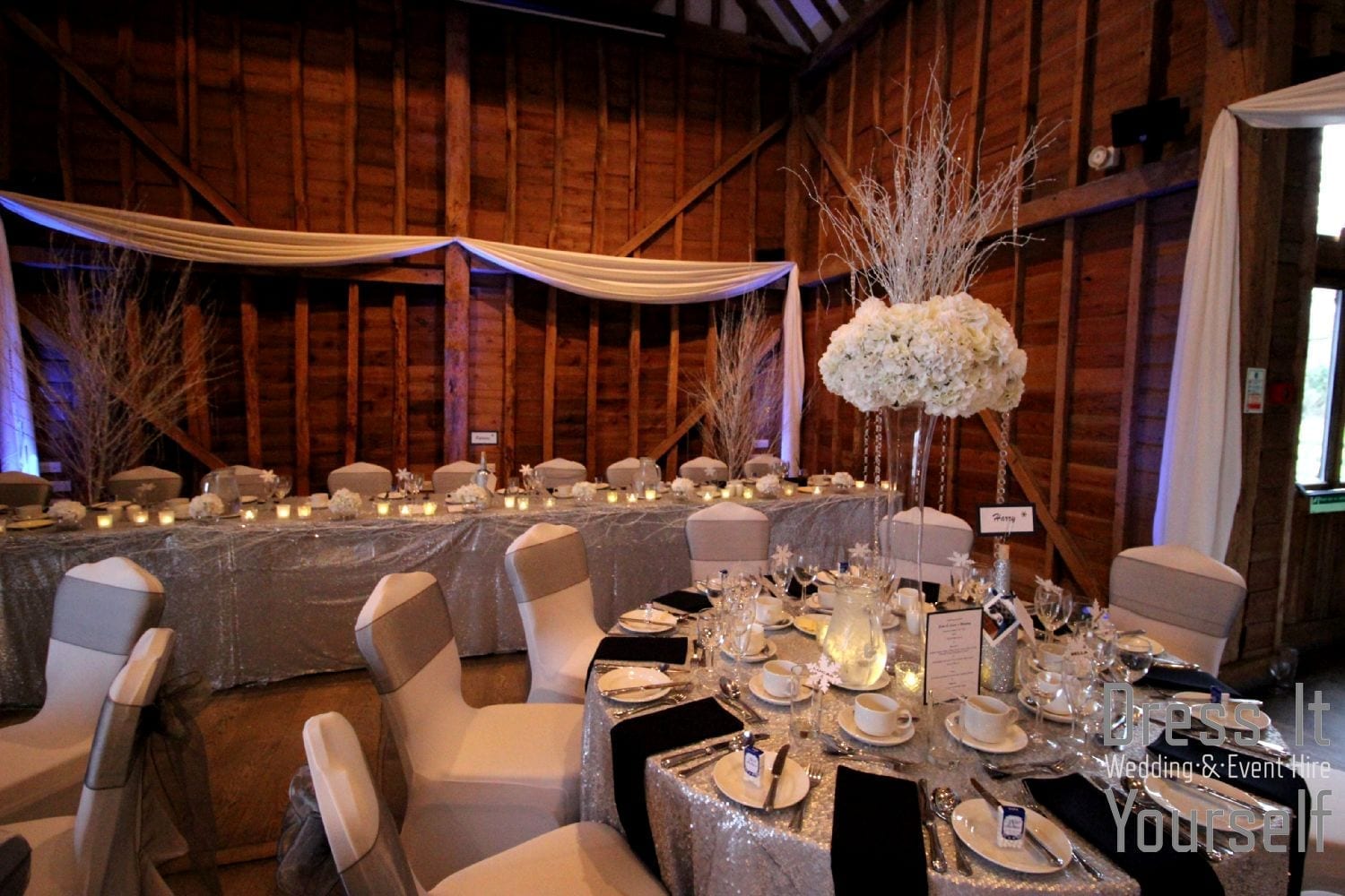 Wide Lily Vase with Ivory Hydrangea Ball & Twigs