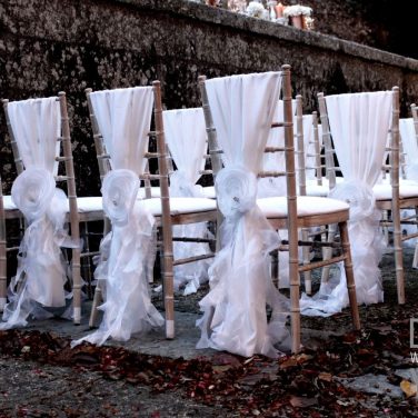 White Chiavari with Flower & Curly Ruffle