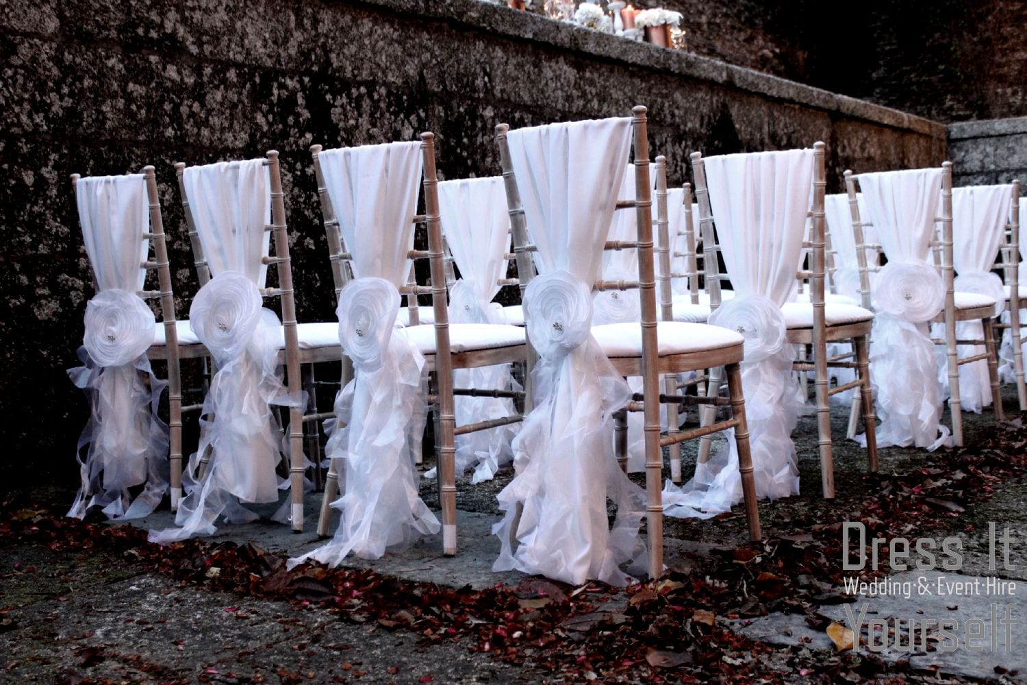 White Chiavari with Flower & Curly Ruffle