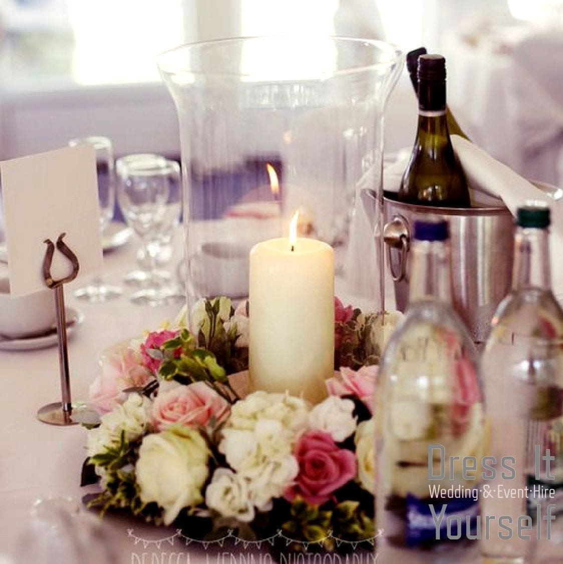 Medium Hurricane Vase with Ring of Flowers