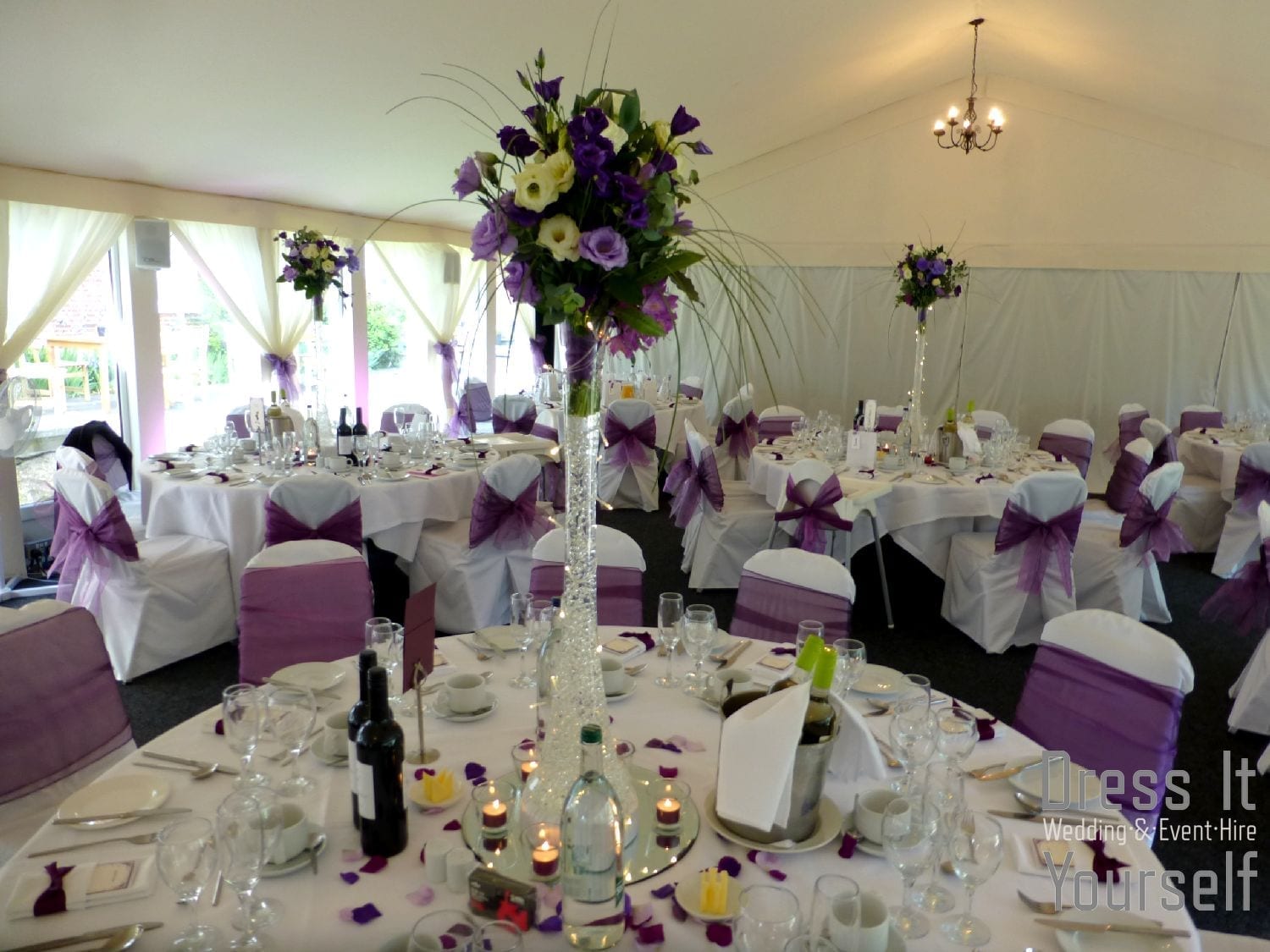 80cm Narrow Lily Vase with Purple & Lilac Flowers