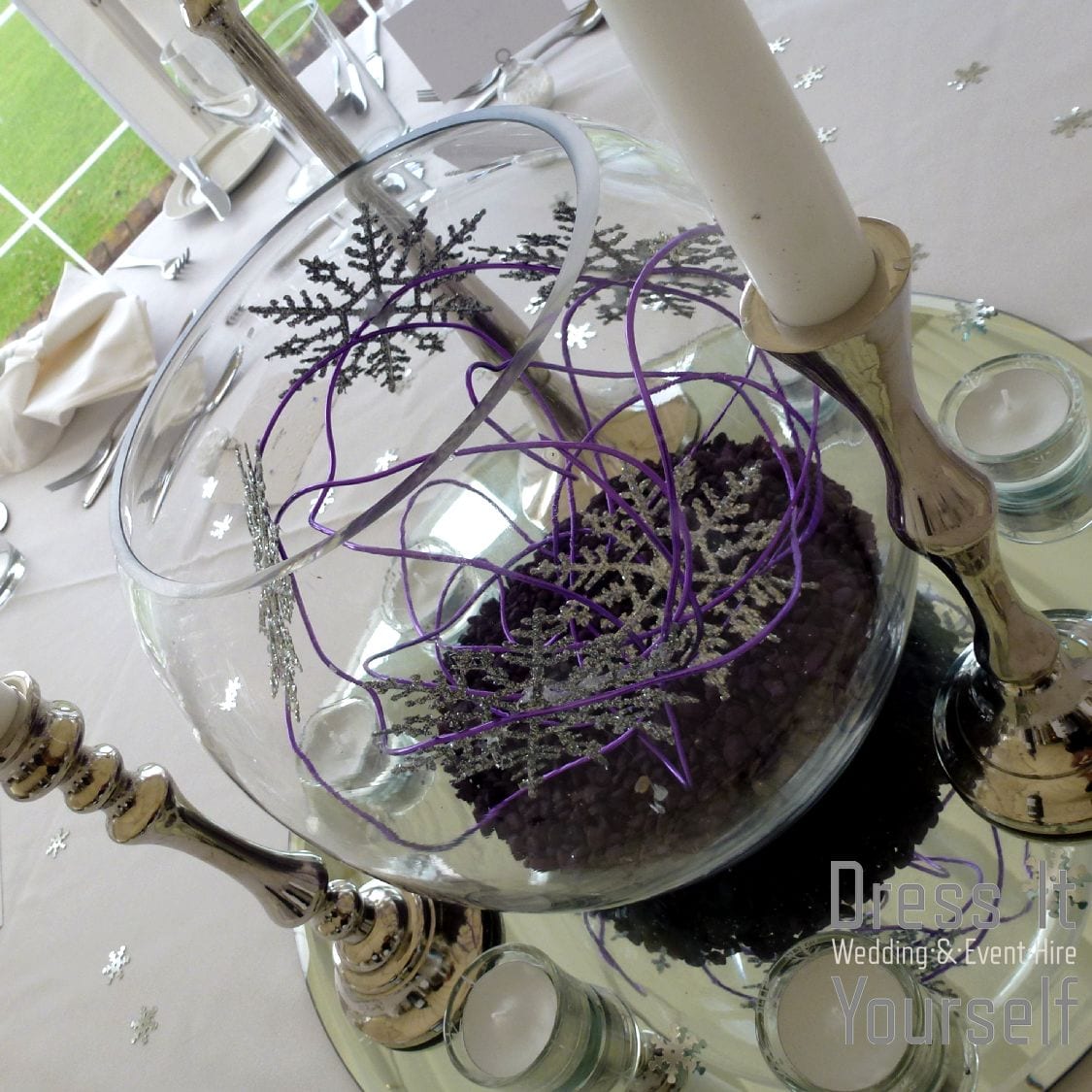 Fish Bowl with Purple Wire & Silver Snowflakes