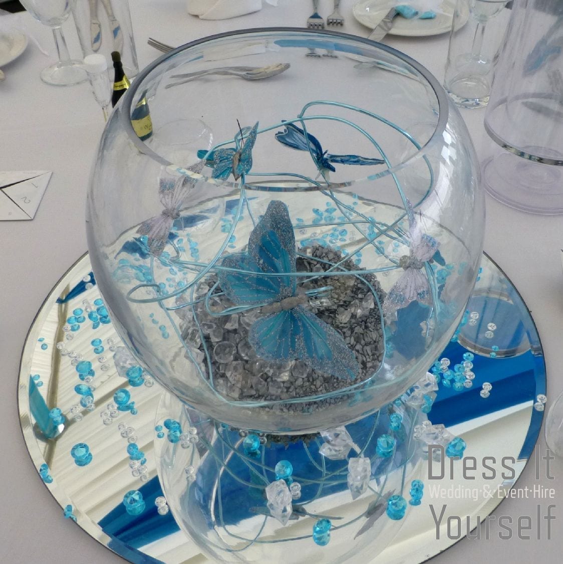 Fish Bowl with Turquoise Stones & Butterflies