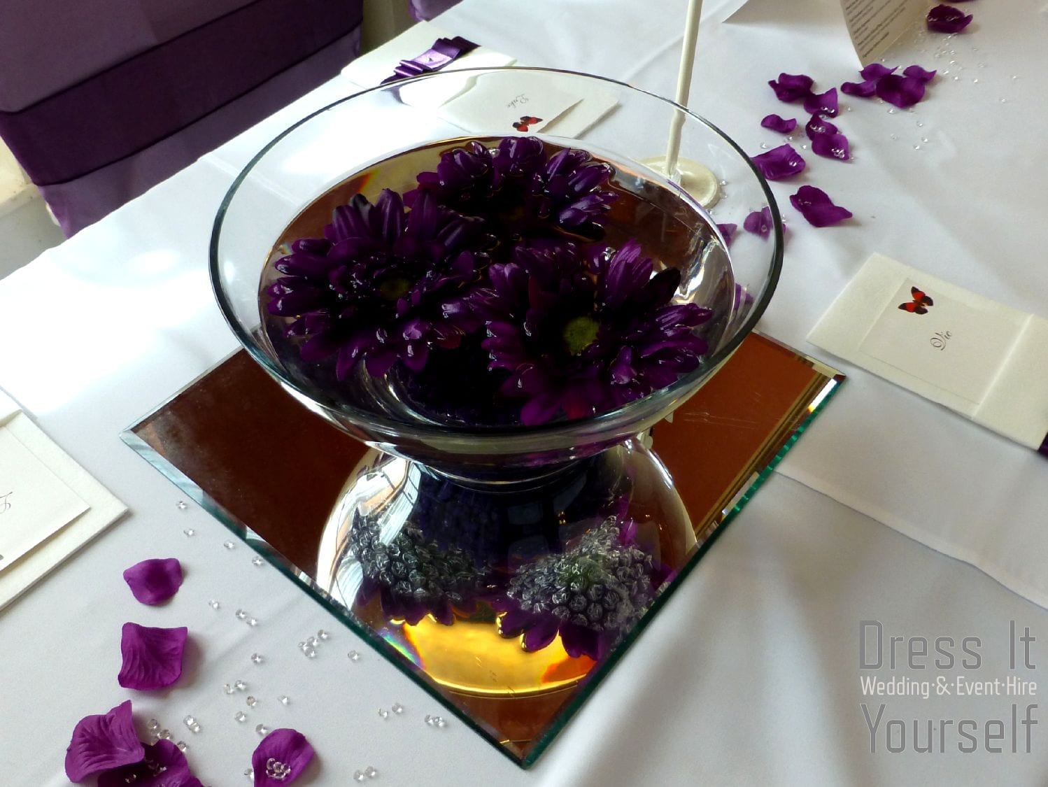 Open Tapered Bowl with Floating Purple Gerberas