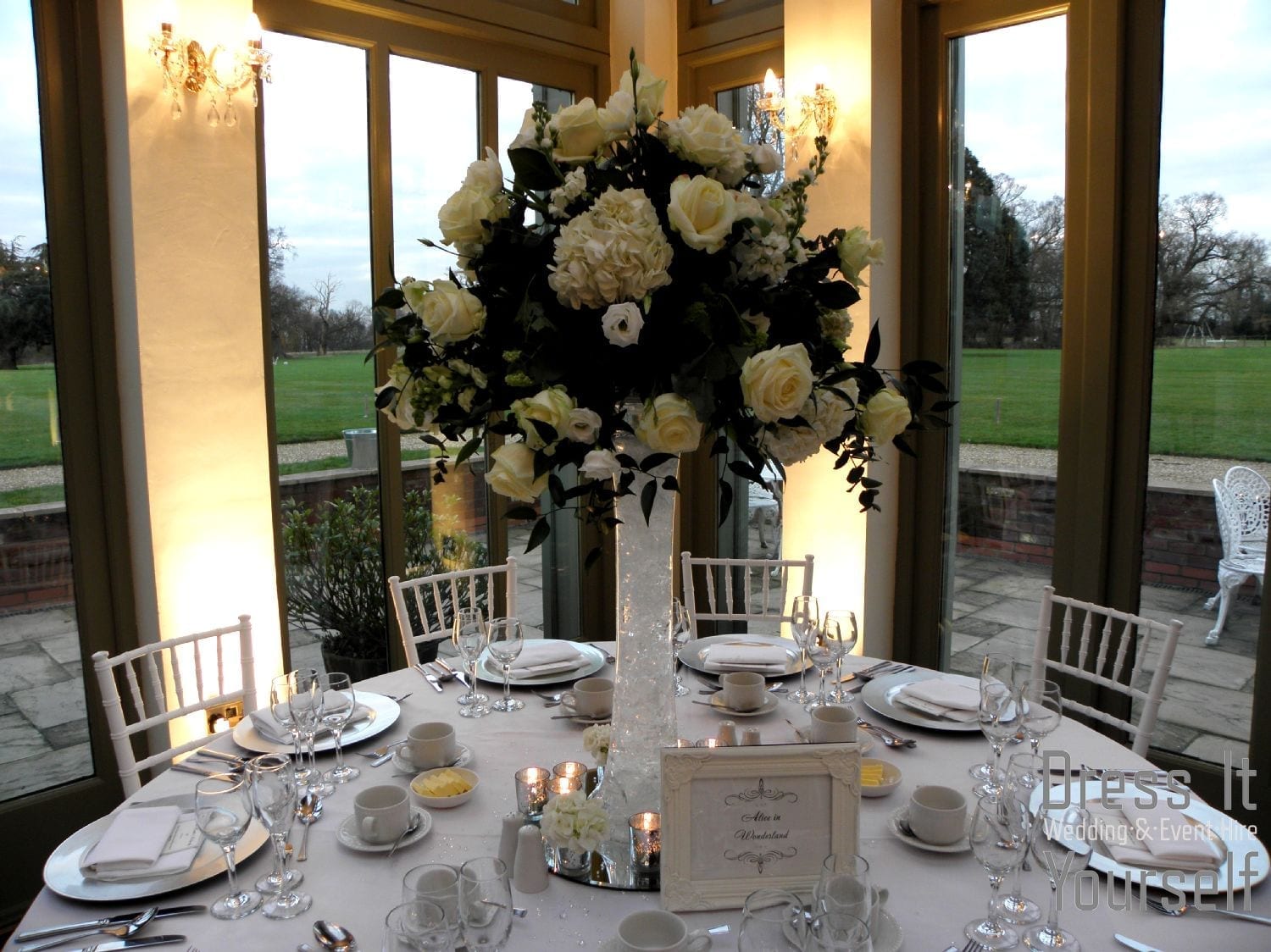 Wide Lily Vase with Ivory Flowers