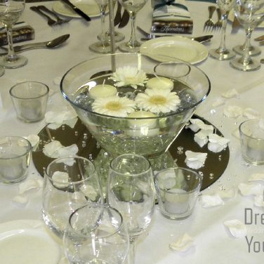 Open Tapered Bowl with Floating Candles & Gerberas