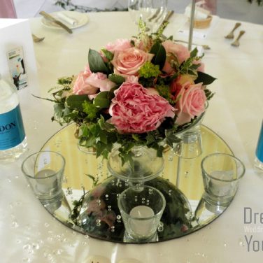 Footed Glass Bowl with Pink & Green Flowers
