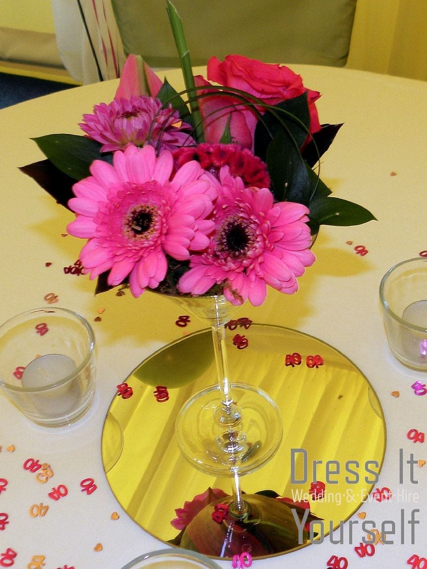 Martini Glass with Cerise Modern Flowers