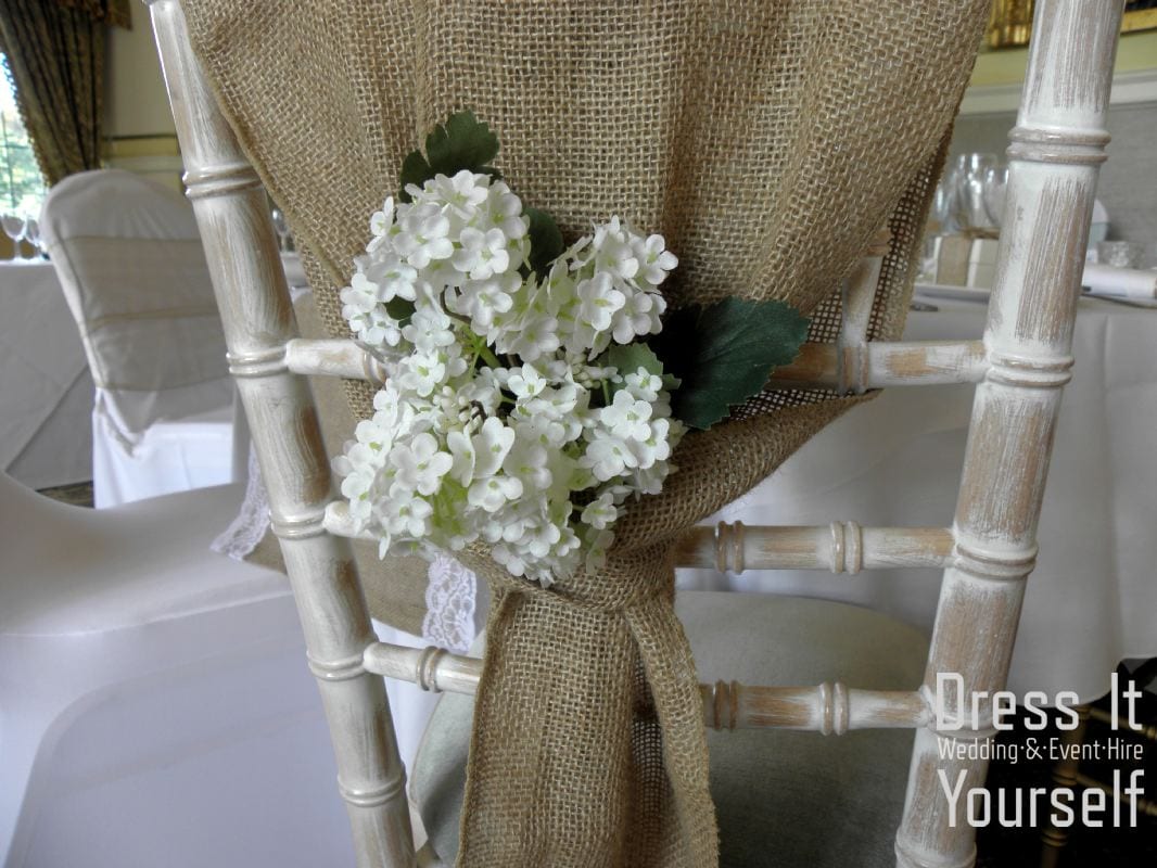 Hessian Sash on Limewash Chair