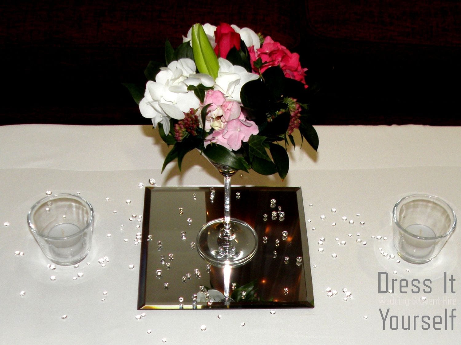 Martini Glass with Cerise & Ivory Flowers