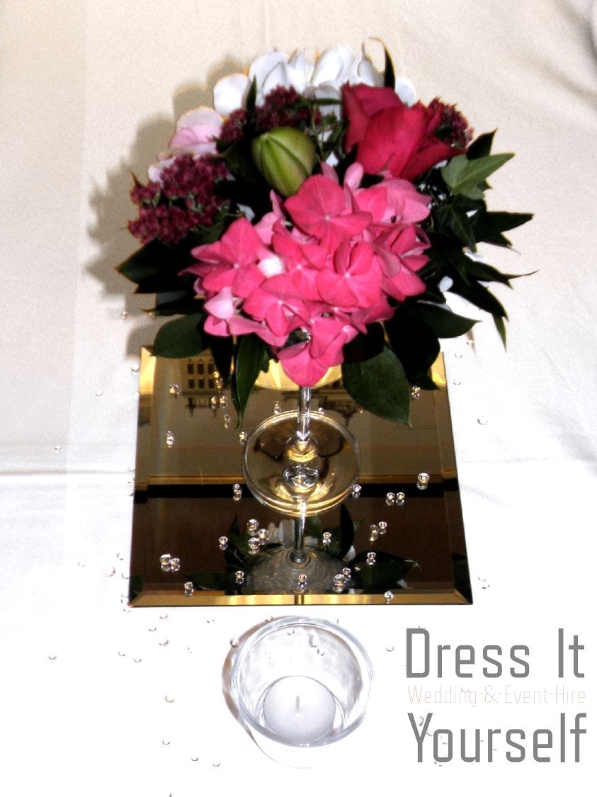 Martini Glass with Cerise & Ivory Flowers