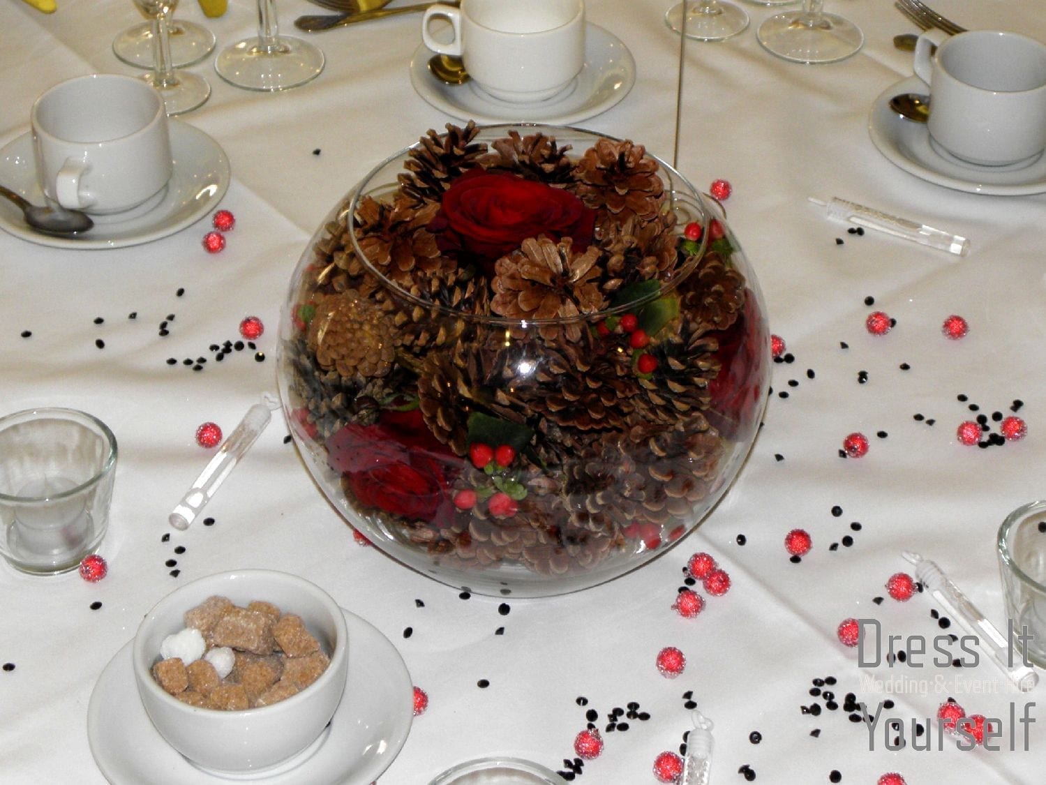 Fish Bowl with Pine Cones & Berries