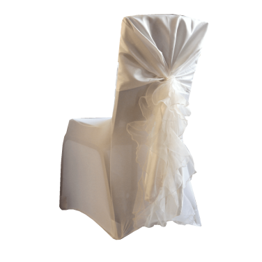 Curly Ruffle Chair Sash with Hood Ivory & White