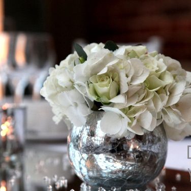 Silver Crackle Mercury Glass Fish Bowl with Ivory Flowers