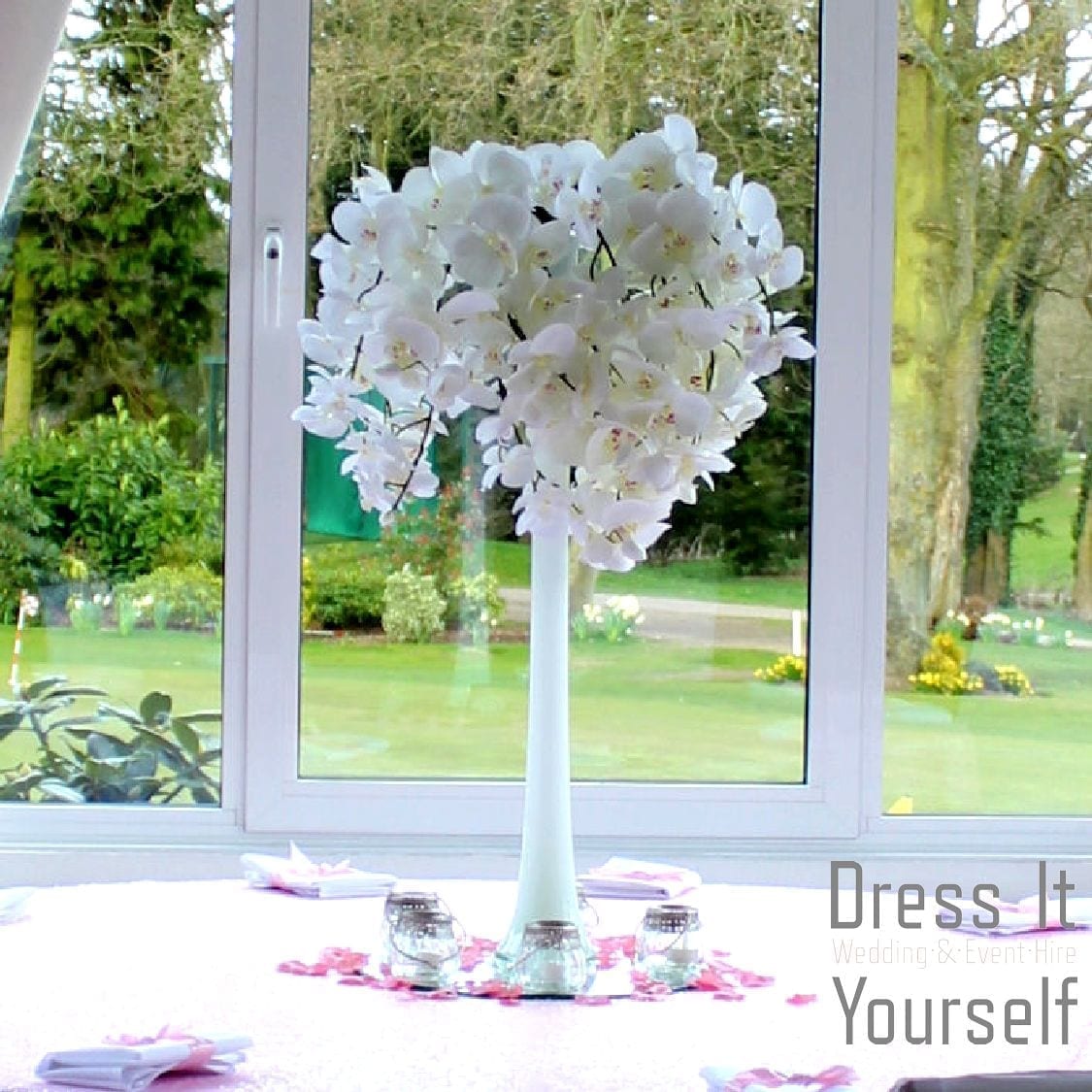 80cm Narrow Lily Vase with Orchids
