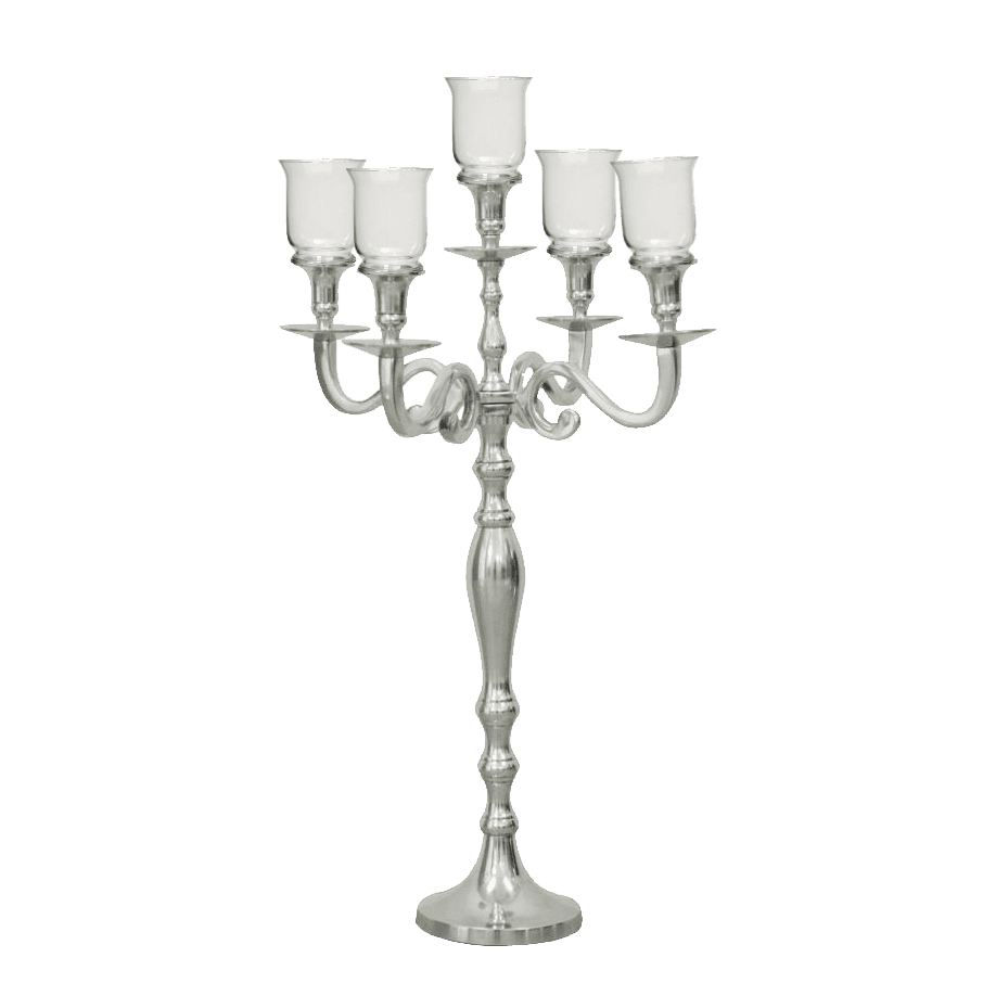 75cm Silver Candelabra with Hurricane Tops