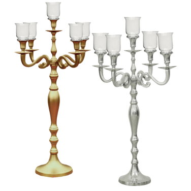 Gold & Silver Candelabra with Hurricane Tops