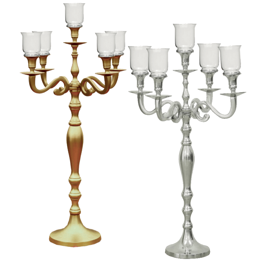 Gold & Silver Candelabra with Hurricane Tops