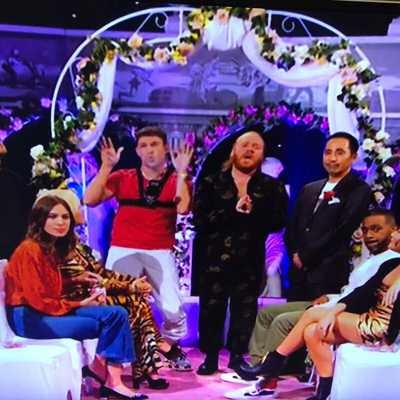 Chair covers & heart arch with flowers & chiffon celebrity juice tv (4)