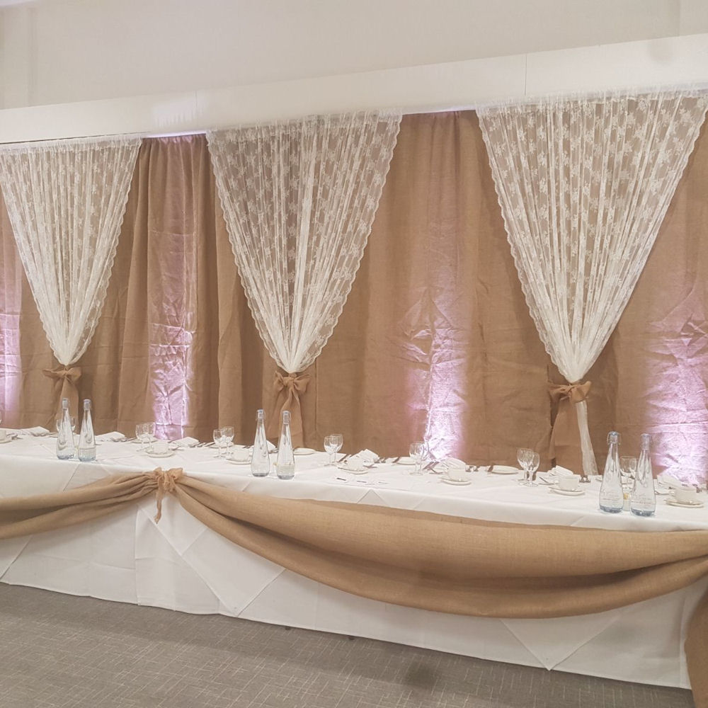 Rustic Hessian & Lace Backdrop 3
