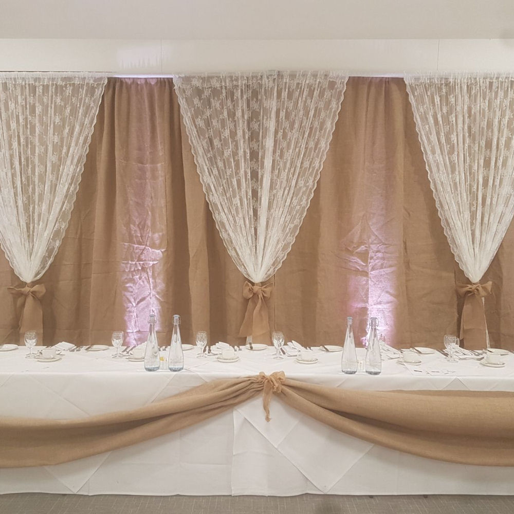 Rustic Hessian & Lace Backdrop 4