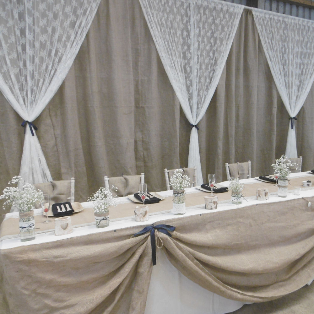 Rustic Hessian & Lace Backdrop 5