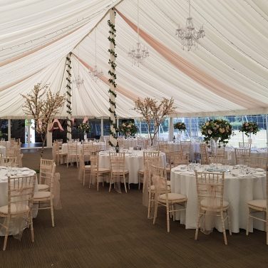 Shenley Summer Marquee Pale pink blush ceiling drapes