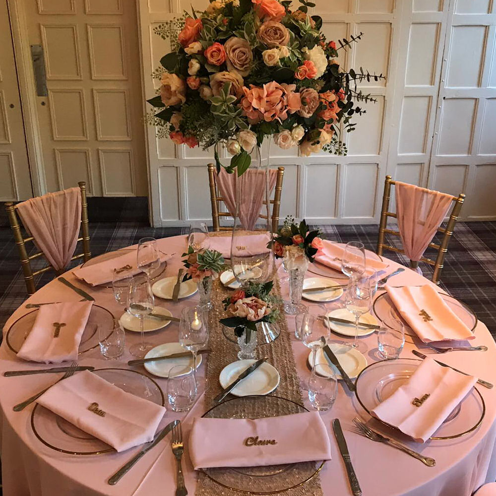 Blush tablecloth champagne sequin runner