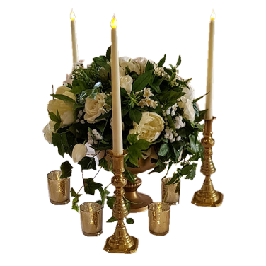 Gold Punch Bowl with Silk Flowers & Candlestick Centrepiece