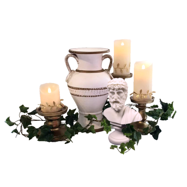 Greek Centrepiece with Bust Statue Gold & White Vase with Pillar Candles