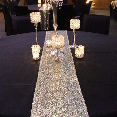 Gatsby crystal stemmed tea light holders gold sequin runner