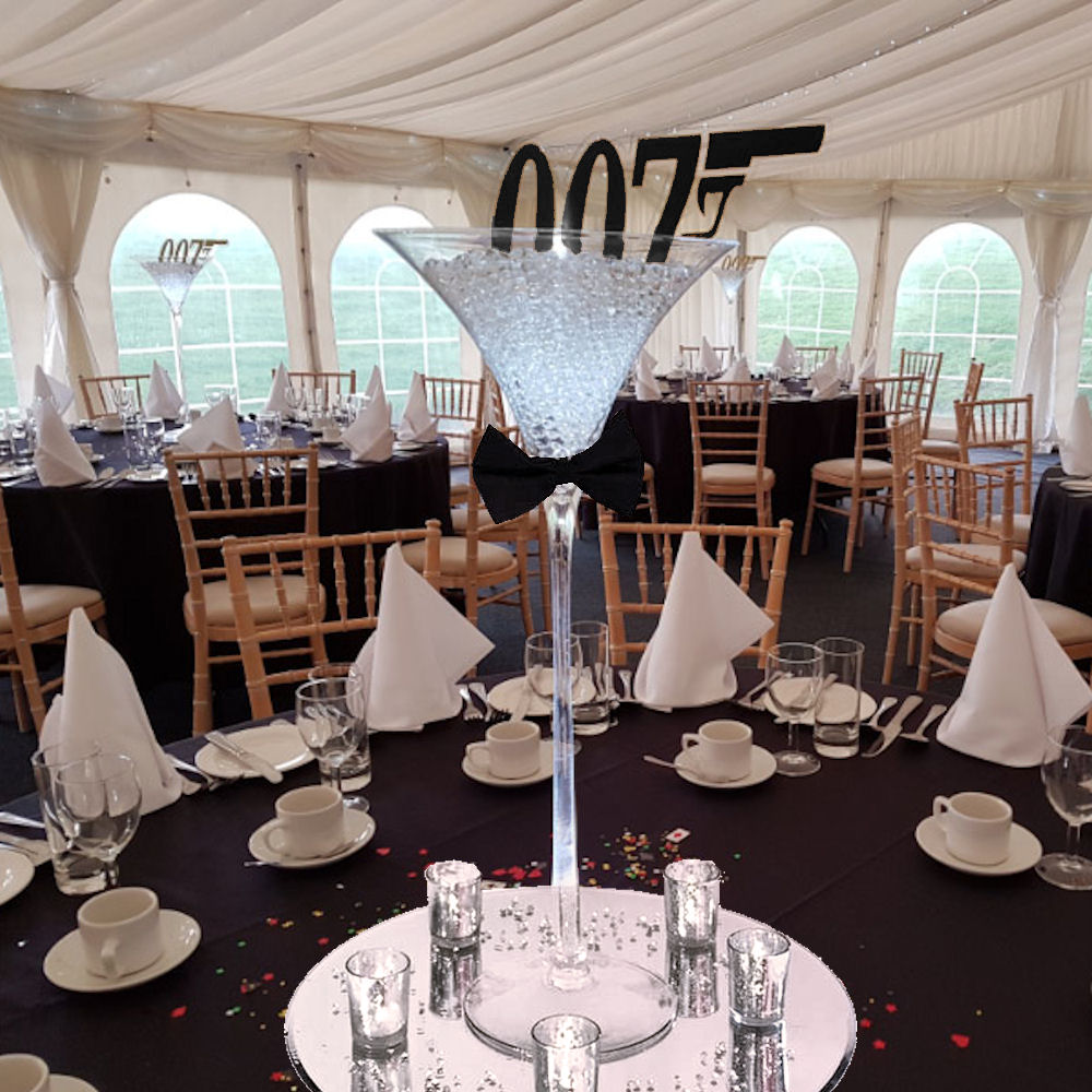 Bow Tie & Crystals with Martini Glass Centrepiece with 007 Symbol (Sepia)