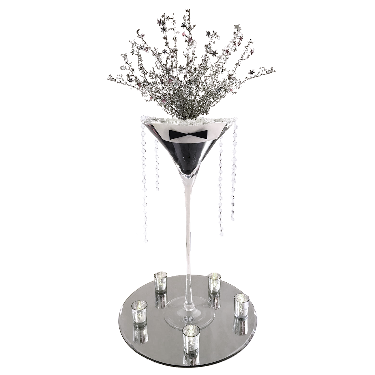 Tuxedo & Bow Tie Centrepiece with Crystals and Silver Stars