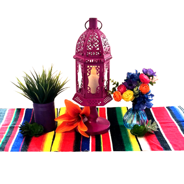 Mexico Centrepiece Fuschia Pink Lantern with Flowers Purle Can Runner