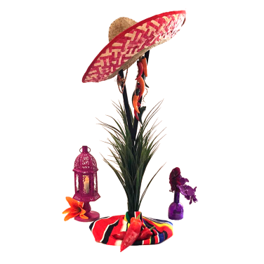 Mexico Tall Centrepiece Sombrero Chillis Lantern and Orchids