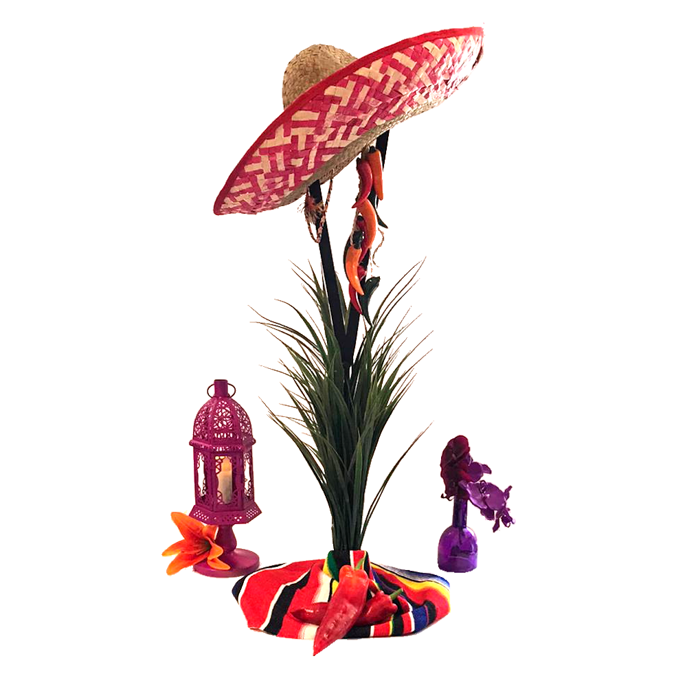 Mexico Tall Centrepiece Sombrero Chillis Lantern and Orchids