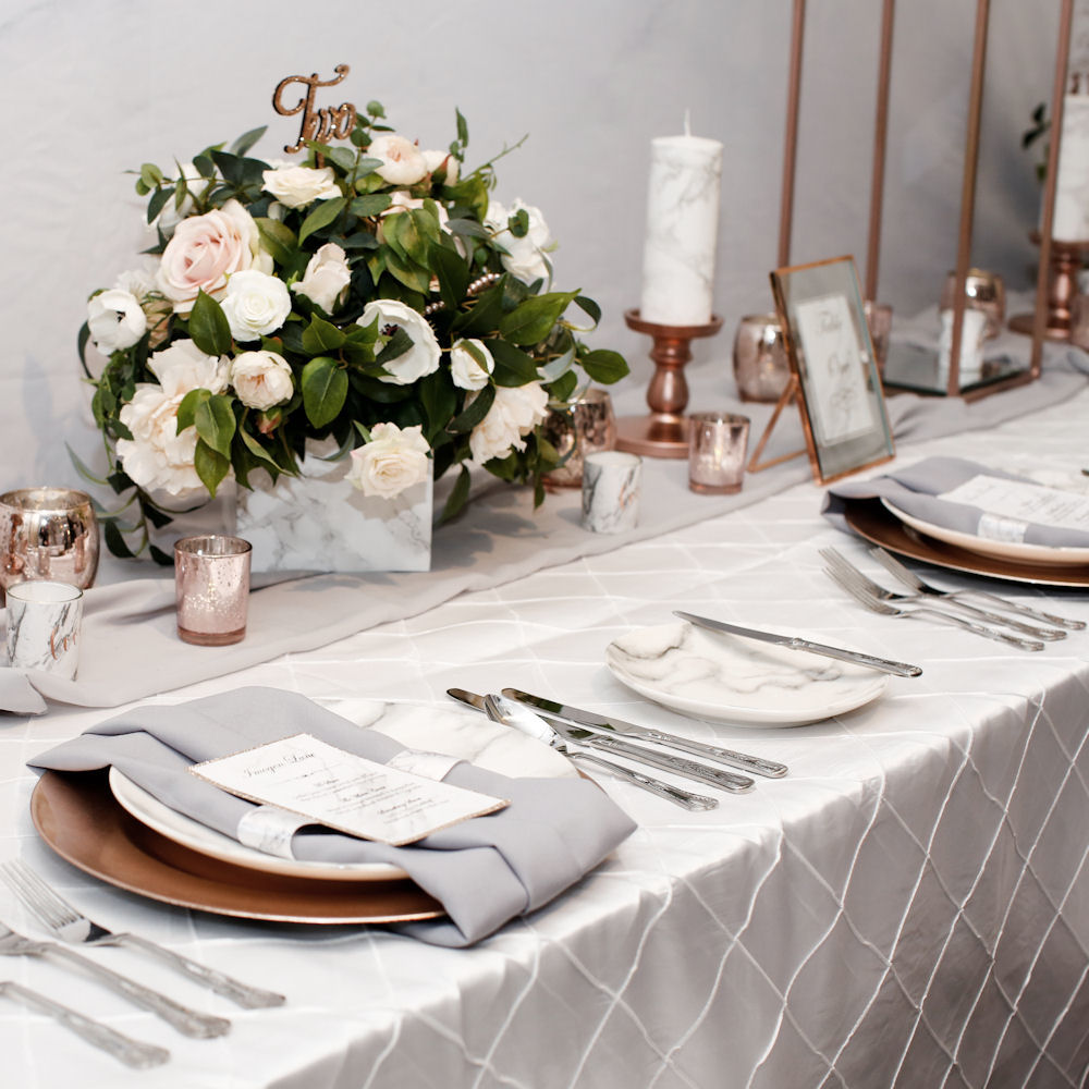 Rose Gold Plain Charger Plate with Grey Napkin