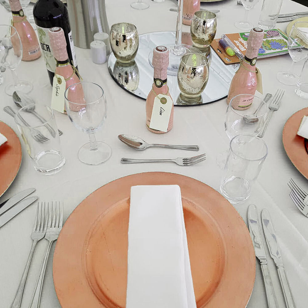 Rose Gold Plain Charger Plate with White Napkin