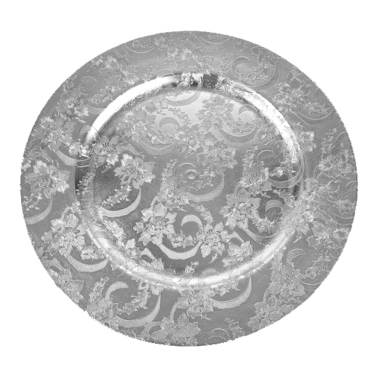 Silver Acrylic Charger Plate with Swirl Pattern