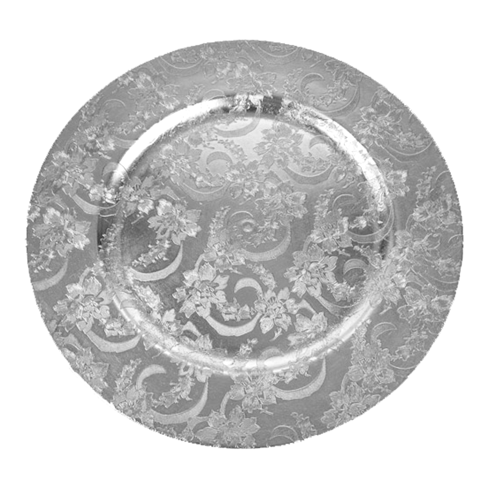 Silver Acrylic Charger Plate with Swirl Pattern