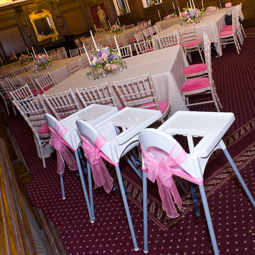 White High Chair with Pink Bow