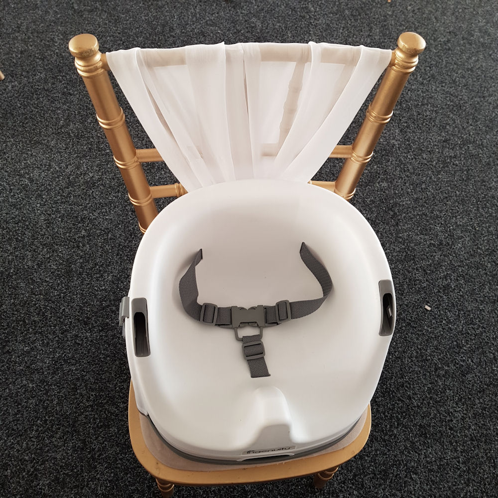 White Booster Seat on Chiavari Chair