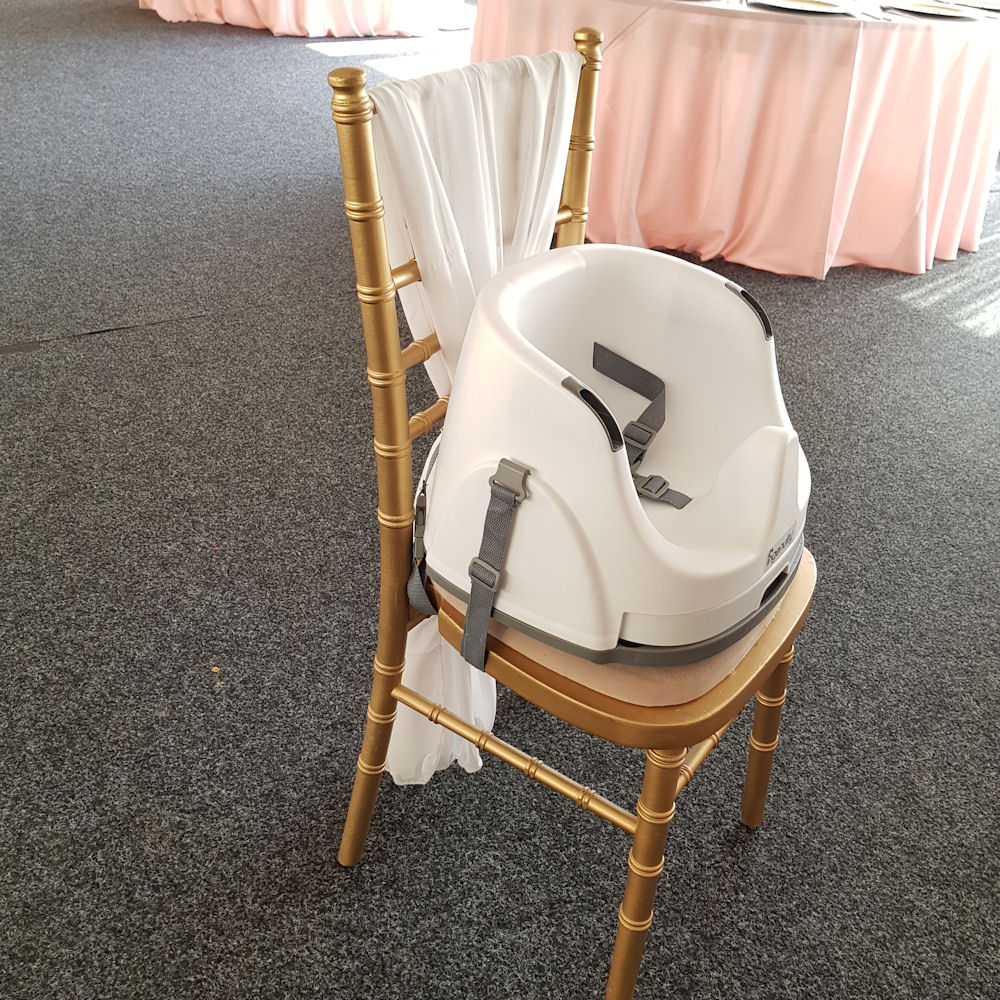 White Booster Seat on Chiavari Chair